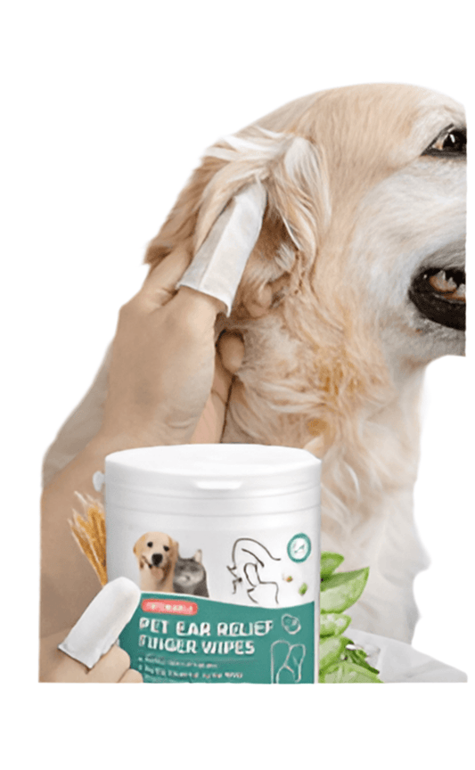 Pet Ear Cleaning Wipes for Dogs & Cats โ Gentle Finger Wipes with aloe vera and coconut, ideal for removing wax and dirt from pet ears.