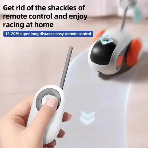 Interactive rolling cat toy with remote control and feather teaser for indoor play