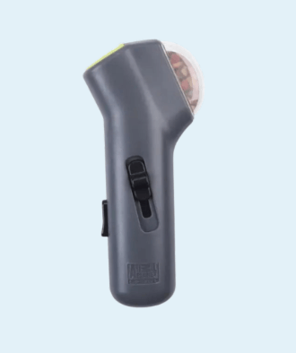 Interactive dog treat toy handheld launcher used for one hand dog training